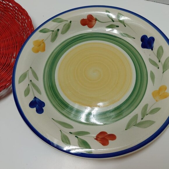 ⭐️2/$30 - Plate Basket Tabletops Gallery TIA HandPainted Stoneware Bread/Salad - Picture 3 of 10